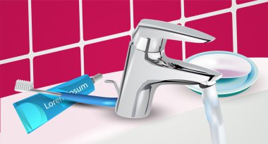 Tothbrush and toothpaste on sink clipart