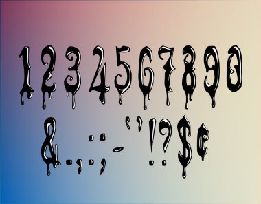 Wax black numbers 0-9 and punctuation marks