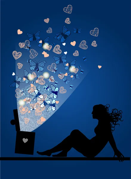 Silhouette Femme Avec Boîte Magique — Image vectorielle