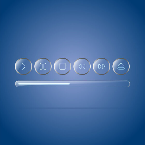 Vector glossy glass player buttons set.