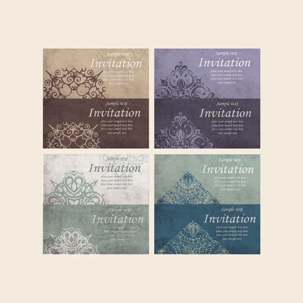 Ensemble Belles Cartes Rétro Pour Invitation — Image vectorielle