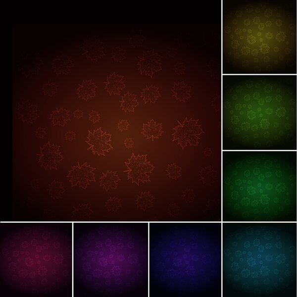 Тёмный кленовый бесшовный рисунок, набор из восьми цветов
