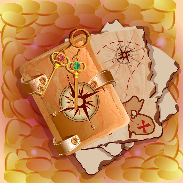 Treasure map with keys. Vector illustration.