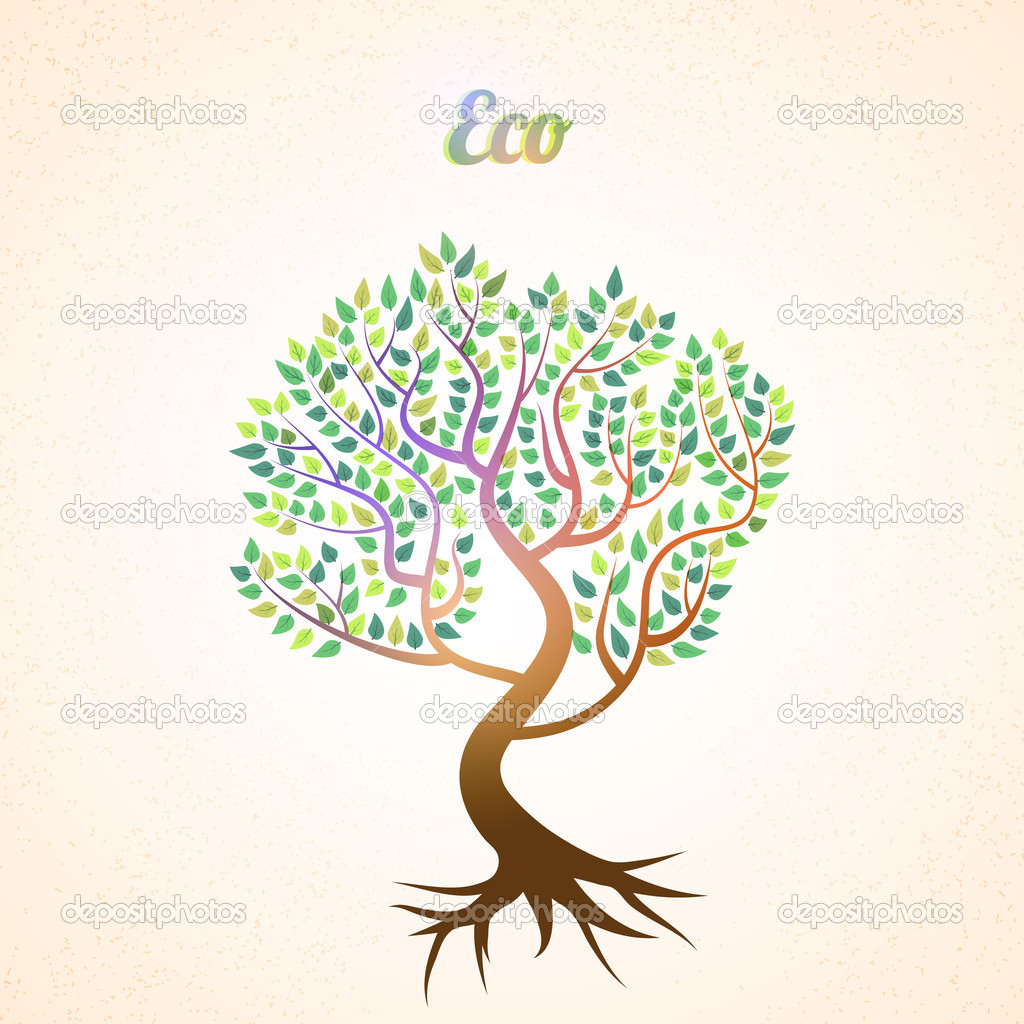 vector abstract tree with green leaves