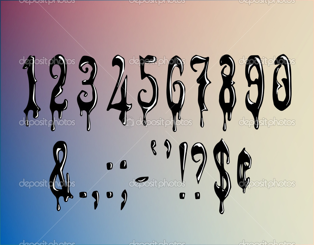 Wax black numbers 0-9 and punctuation marks