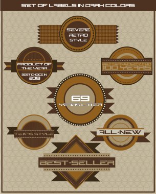 Set of dark brown shop labels. Vector illustration in retro style clipart