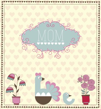 Greeting card on the Mother's day with cartoon chickens. Vector illustration clipart