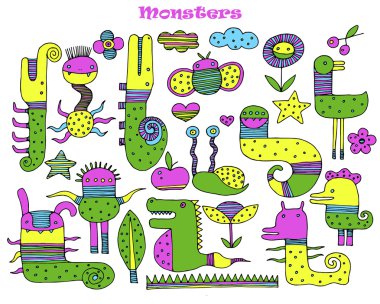 Set of multicolored cartoon monsters. Vector image clipart