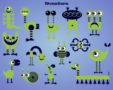 Set of green cartoon monsters. Vector illustration clipart