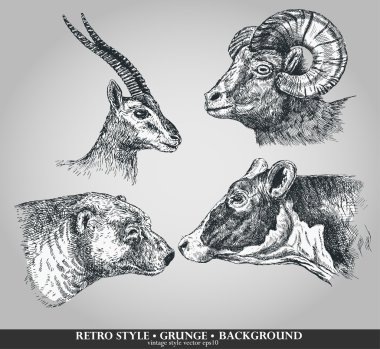 Set of animals cow, sheep, goat, bear. Vector illustration clipart