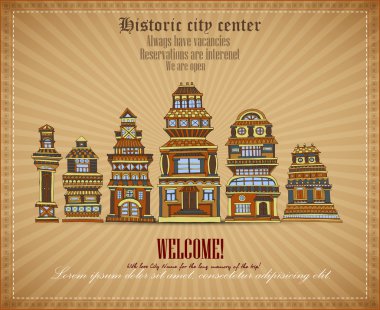 Vector invitational document historic city center clipart