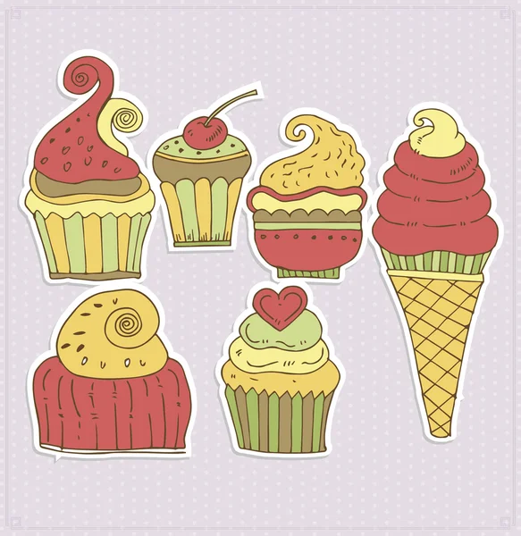 おいしいカップケーキとアイス クリーム ベクトル イラスト — ストックベクタ