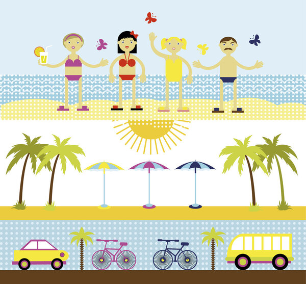 Summer set, travel vector illustration