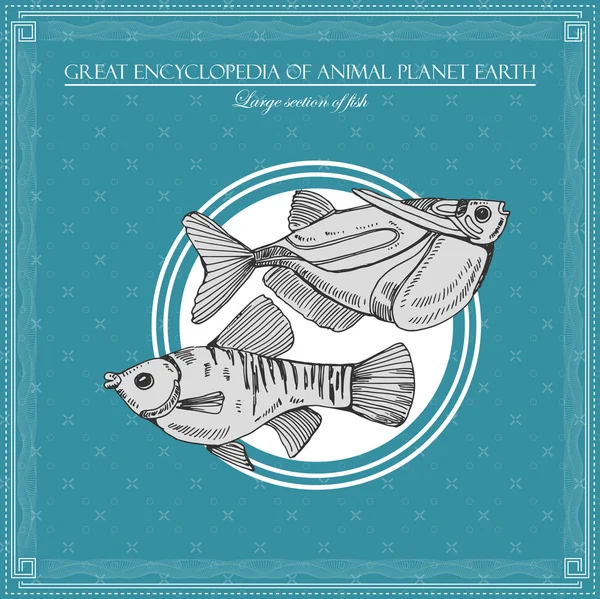 Gran Enciclopedia Del Planeta Tierra Animal Ilustración Peces Antiguos — Vector de stock