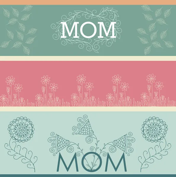 Conjunto Pancartas Saludo Del Día Madre Con Flores Primavera Ilustración — Vector de stock