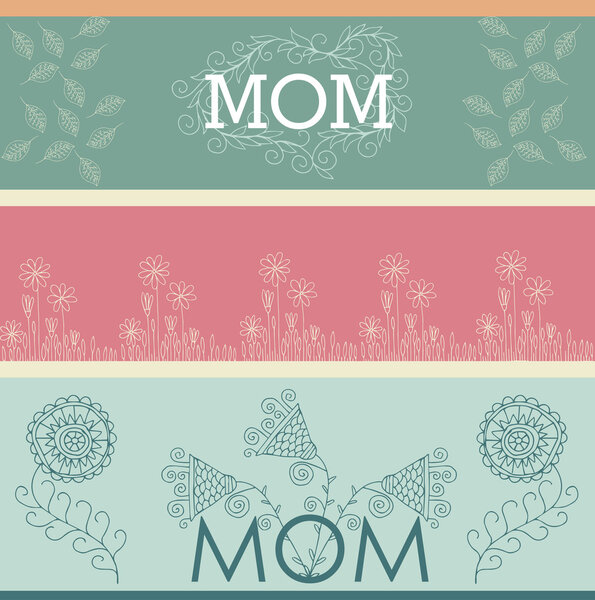 Set of Mother's day greeting banners with spring flowers. Vector illustration