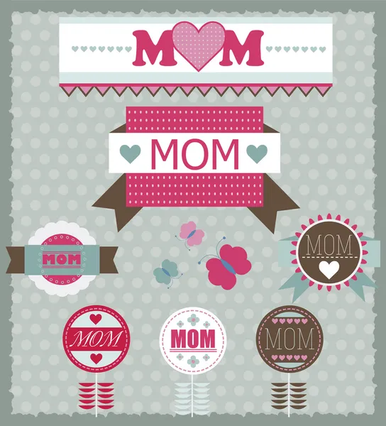 Set Etiquetas Saludo Para Día Madre Ilustración Vectorial — Vector de stock