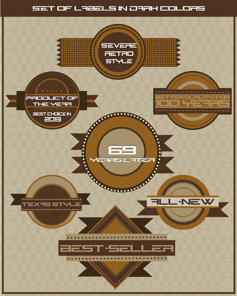 Set of dark brown shop labels. Vector illustration in retro style