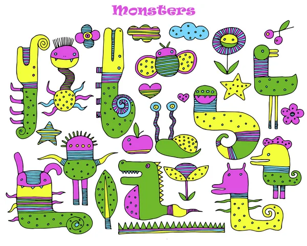 Ensemble Monstres Dessins Animés Multicolores Image Vectorielle — Image vectorielle