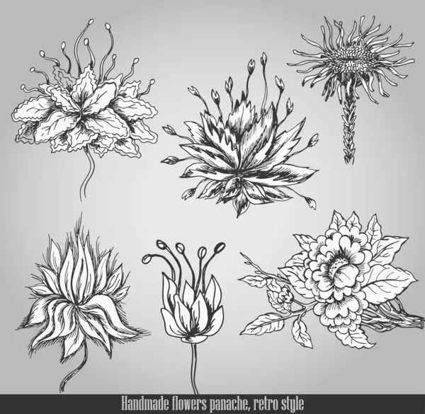 Handgjorda Blommor Elegans Vektor Illustration Retrostil — Stock vektor