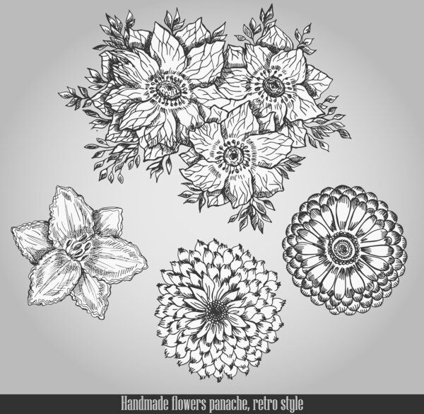 Handmade flowers panache. Vector illustration in retro style