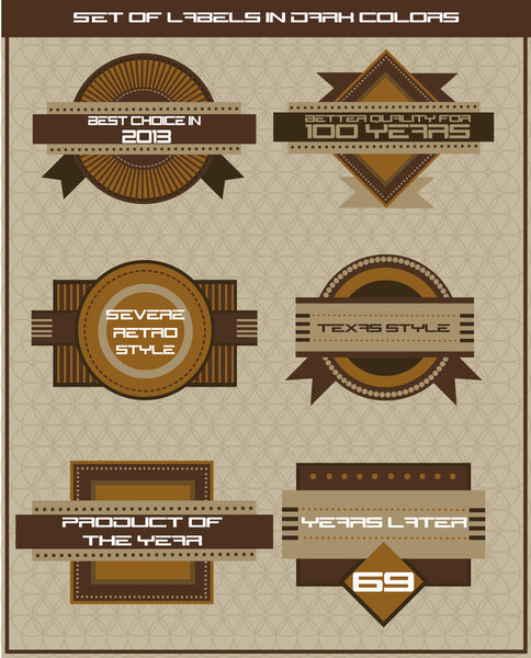 Set of dark brown shop labels. Vector illustration in retro style