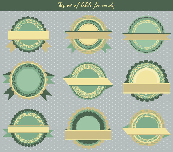 Big set of labels for candy. Vector illustration in retro style