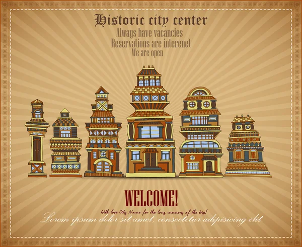 Vector Invitational Document Historic City Center — Stock Vector