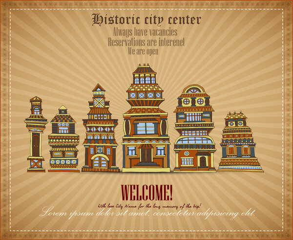Vector invitational document historic city center