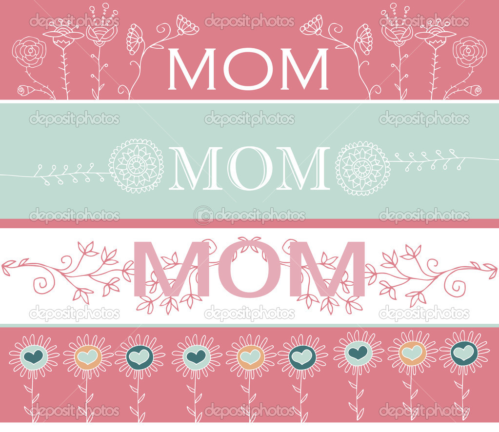 Set of Mother's day greeting banners with spring flowers. Vector illustration
