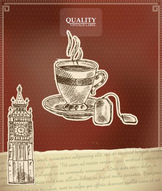 büyük ben kule ile çay için vintage kalite etiketi