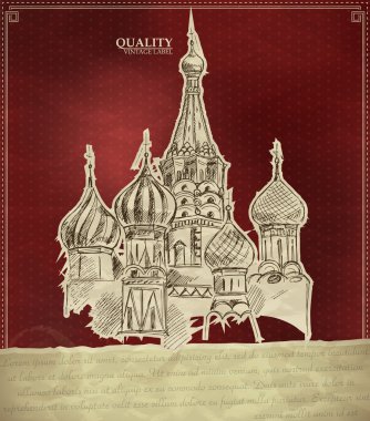 Vintage quality label with Saint Basil Cathedral in Moscow clipart