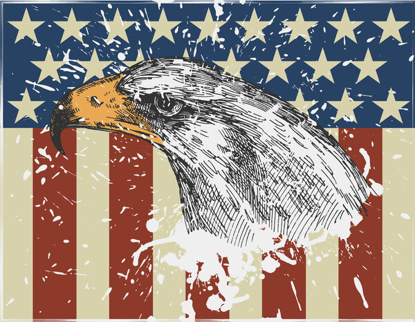 Eagle on usa flag background. Vintage style. vector illustration