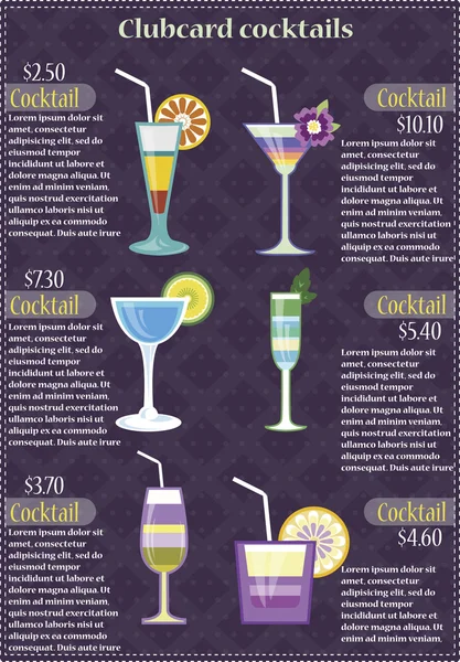 Cocktail Club Card Illustrazione Vettoriale — Vettoriale Stock