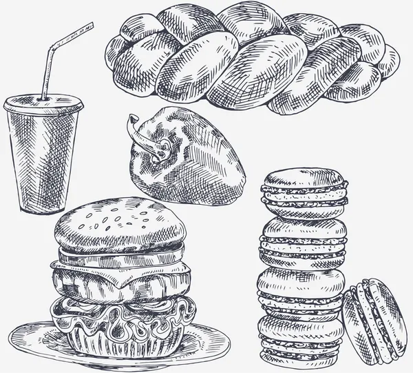 Hamburger Sketsa Gaya Vintage - Stok Vektor