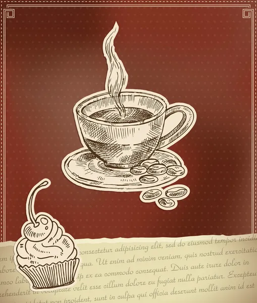 Étiquette Pour Café Avec Tasse Gâteau — Image vectorielle