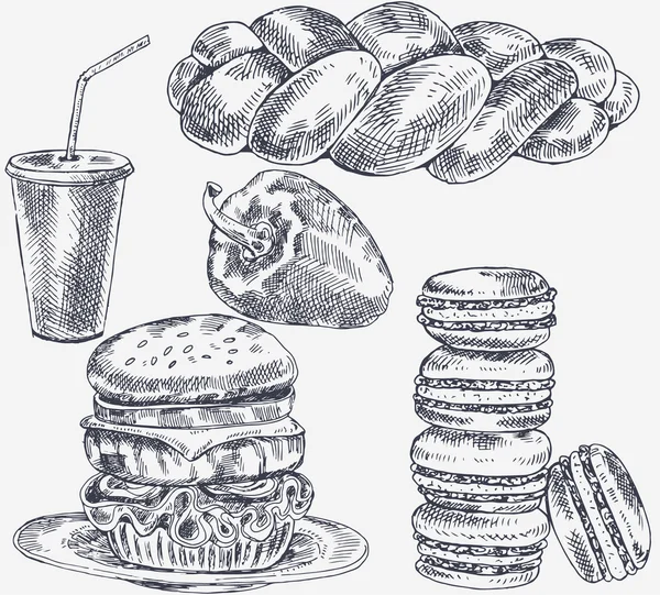 Гамбургерів Ескіз Вінтажного Стилю Векторна Графіка