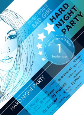 Night party design poster with fashion girl clipart