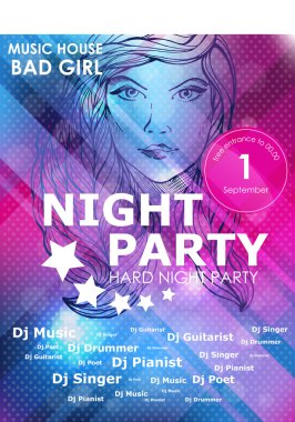 Night party design poster with fashion girl clipart