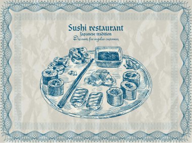 Vintage sushi restaurant banner. Vector illustration clipart
