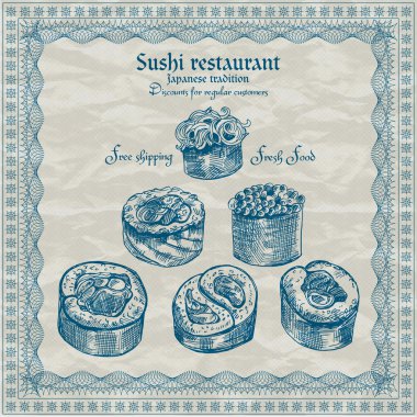 Vintage sushi restaurant banner. Vector illustration clipart