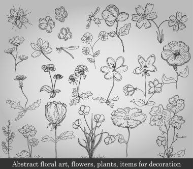 soyut çiçek sanat, çiçekler, bitkiler, öğeleri gri arka plan dekorasyon için
