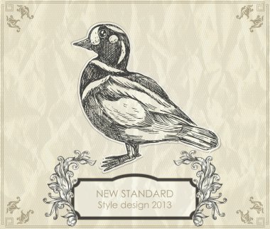 Vintage hand-drawing duck. Vector illustration clipart