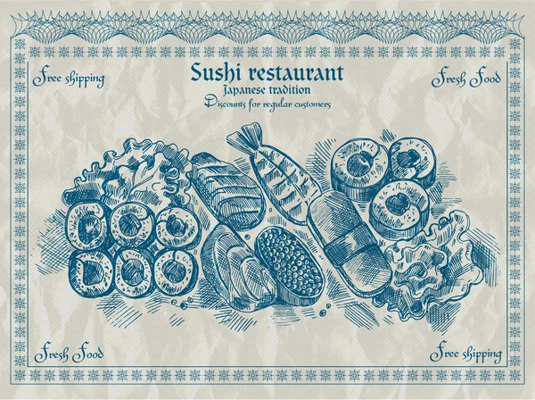 Vintage Sushi Restaurant Banner Vector Illustration — Stock Vector