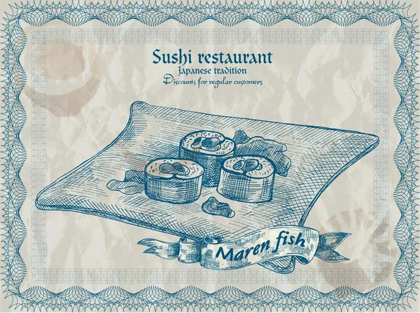 Ročník Sushi Restaurace Nápis Vektorové Ilustrace — Stockový vektor