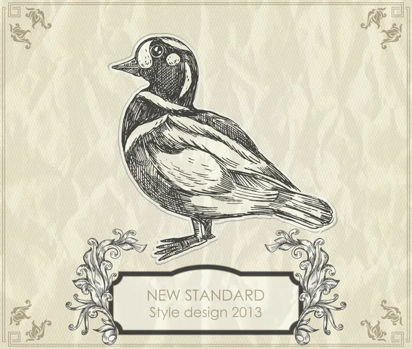 Canard Vintage Dessinant Main Illustration Vectorielle — Image vectorielle