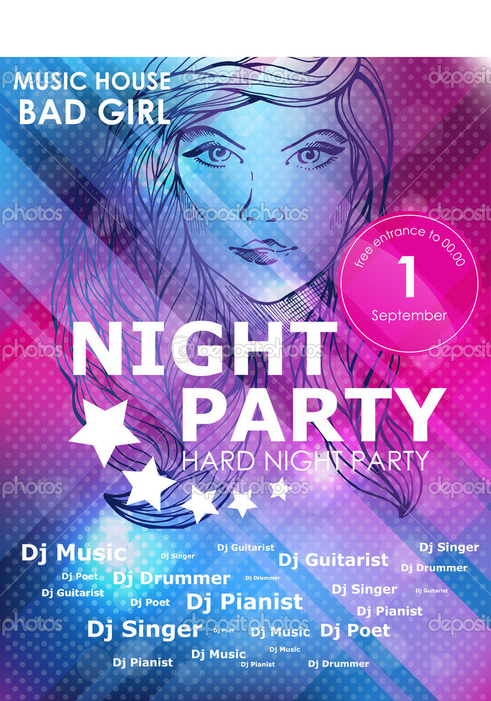 Night party design poster with fashion girl