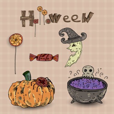 Colorful set of Halloween decorative elements. vector illustration clipart