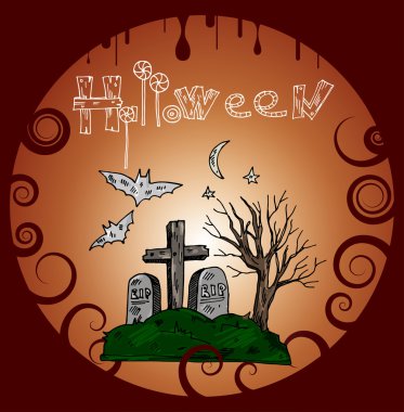 Halloween banner with cemetery. Vector illustration clipart