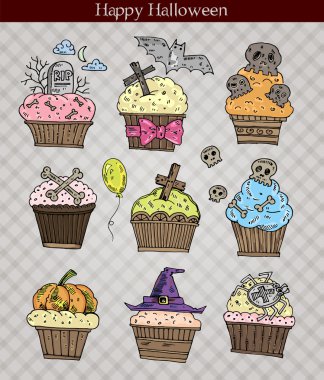 Cute Halloween muffins set. Vector illustration clipart